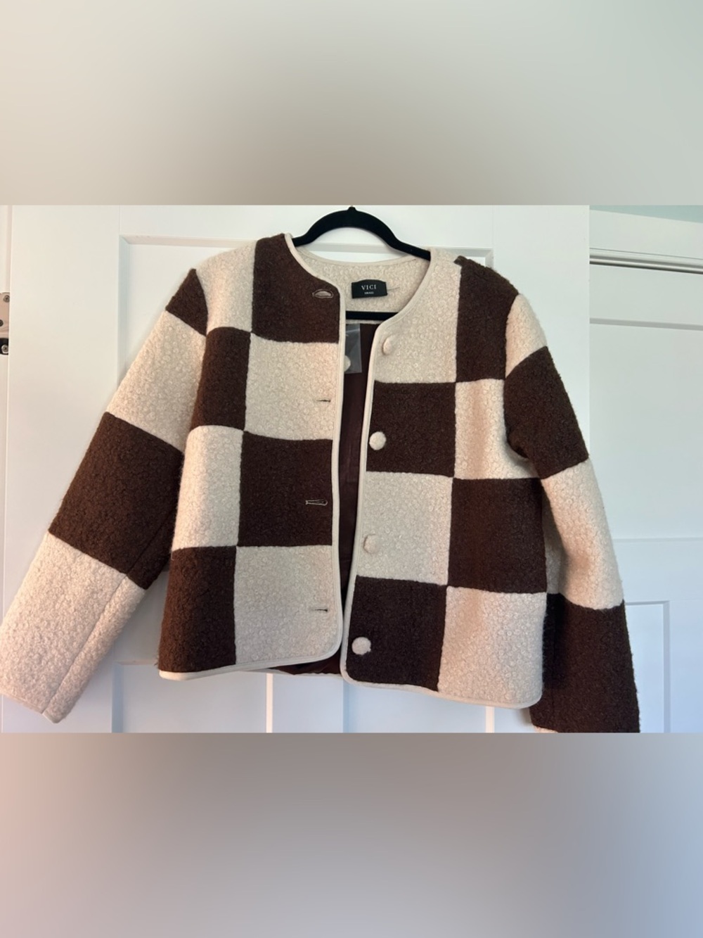 VICI Colorblock Bouclé Jacket in Brown & Cream